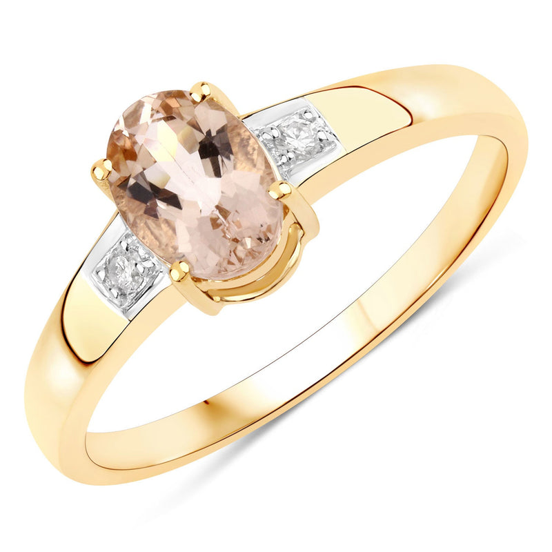 Bids.com 0.73 Carat Genuine Morganite and White Diamond 14K Yellow Gold Ring Rings White Smoke size 6.00,size 7.00,size 8.00,size 5.00,size 9.00