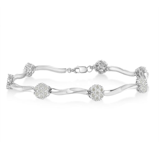 Bids.com .925 Sterling Silver 1.0 Cttw Diamond Cluster Miracle-Set Station & Twisted Bar 7" Tennis Bracelet (H-I Color, I1-I2 Clarity) Bracelets White Smoke White.Sterling Silver / 7