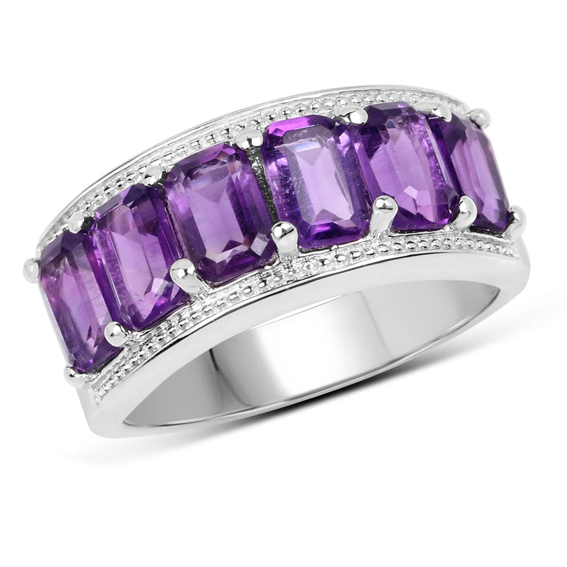 Bids.com 3.30 Carat Genuine Amethyst .925 Sterling Silver Ring Rings White Smoke size 6.00,size 7.00,size 8.00,size 5.00,size 9.00