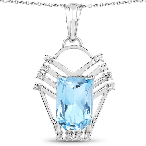 Bids.com 5.76 Carat Genuine Swiss Blue Topaz & White Topaz .925 Sterling Silver Pendant Pendants White Smoke