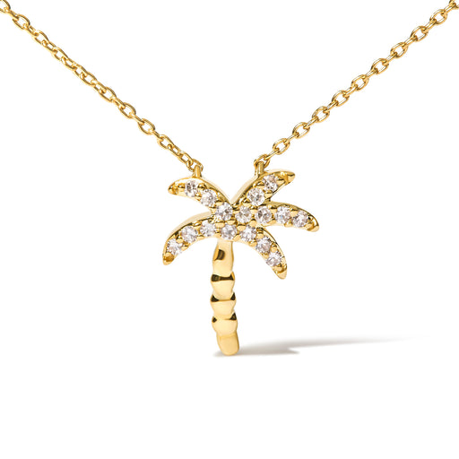Bids.com 10K Yellow Gold 1/10 Cttw Round Diamond Palm Tree 18" Inch Pendant Necklace (H-I Color, I1-I2 Clarity) Necklaces White Smoke Yellow.Gold / 18