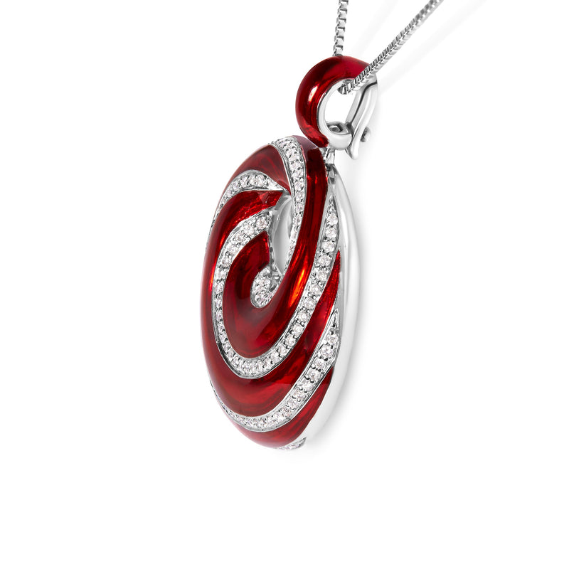 Bids.com .925 Sterling Silver Red Enamel and 1/2 Diamond Endless Swirl Medallion 18" Pendant Necklace (F-G Color, VS1-VS2 Clarity) Necklaces White Smoke White.Sterling Silver / 18