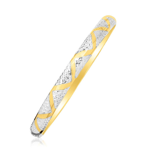 Bids.com 10k Two-Tone Gold Textured Zigzag Style Bangle Bracelets White Smoke 7 / Two-Tone Gold