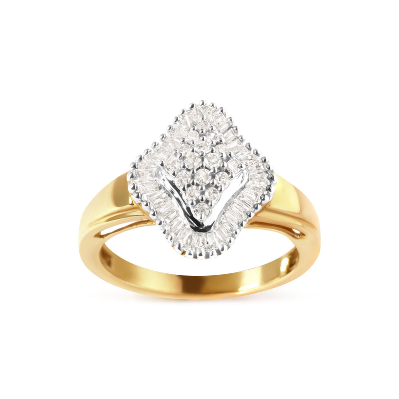 Bids.com 10K Yellow Gold 1/2 Cttw Round And Baguette-cut Diamond Rhombus Head and Halo Ring (I-J Color, I1-I2 Clarity) - Ring Size 7 Rings White Smoke 7 / Yellow.Gold