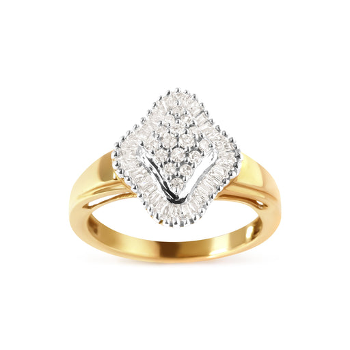 Bids.com 10K Yellow Gold 1/2 Cttw Round And Baguette-cut Diamond Rhombus Head and Halo Ring (I-J Color, I1-I2 Clarity) - Ring Size 7 Rings White Smoke 7 / Yellow.Gold