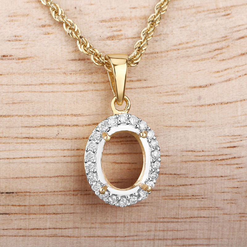 Bids.com 0.22 Carat Genuine White Diamond 14K Yellow Gold Semi Mount Pendant - holds 9x7mm Oval Gemstone Pendants Wheat