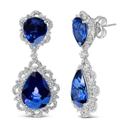 Bids.com 18K White Gold Blue Sapphire and Diamond 2.00 Cttw Diamond Halo Drop and Dangle Earring (G-H Color, SI1-SI2 Clarity) Earrings White Smoke White.Gold / 2.07