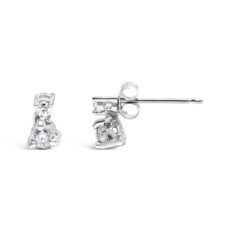 Bids.com 14K White Gold 1/4 Cttw Double Diamond Drop and Dangle Stud Earrings (H-I Color, SI1-SI2 Clarity) Earrings White Smoke White.Gold / 0.25