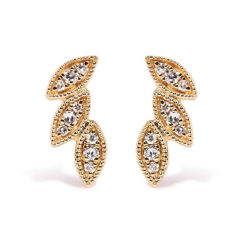 Bids.com 10K Yellow Gold 1/10 Cttw Diamond Triple Leaf Stud Earring (H-I Color, I1-I2 Clarity) Earrings White Smoke Yellow.Gold / 0.072