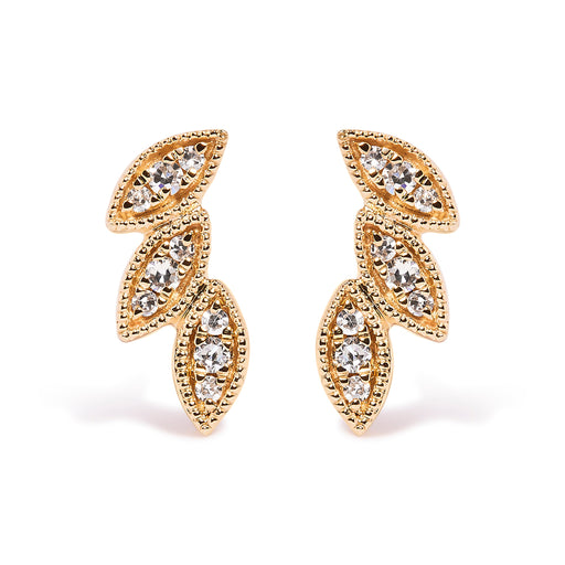 Bids.com 10K Yellow Gold 1/10 Cttw Diamond Triple Leaf Stud Earring (H-I Color, I1-I2 Clarity) Earrings White Smoke Yellow.Gold / 0.072