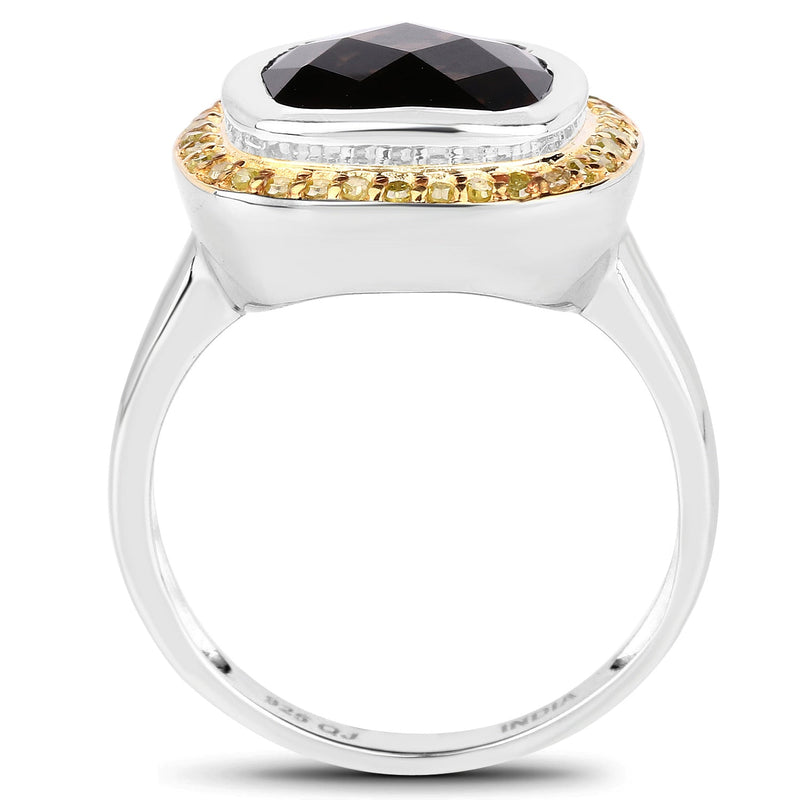 Bids.com 3.67 Carat Genuine Smoky Quartz and Yellow Diamond .925 Sterling Silver Ring Rings White Smoke size 6.00,size 7.00,size 8.00,size 9.00