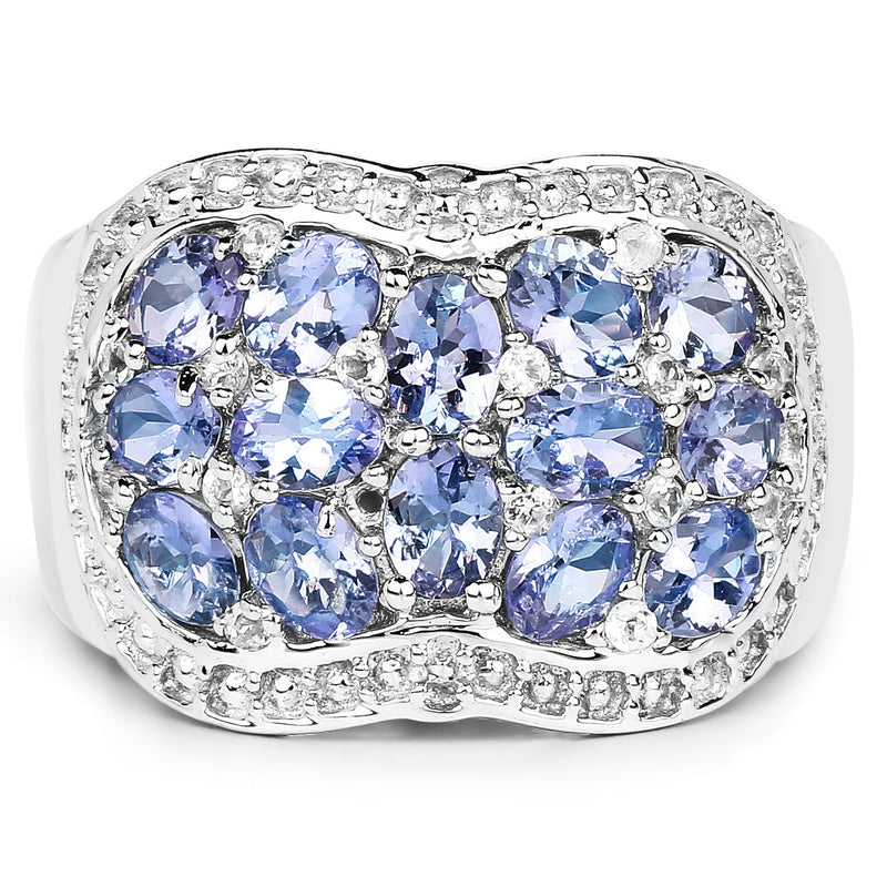 Bids.com 2.62 Carat Genuine Tanzanite and White Topaz .925 Sterling Silver Ring Rings White Smoke size 6.00,size 7.00,size 8.00,size 9.00
