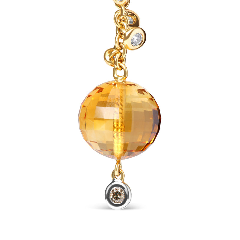 Bids.com 18K Yellow Gold 2/3 Cttw Round Bezel Diamond and 25mm Ball Shaped Yellow Citrine Gemstone Dangle Stud Earring (Brown and G-H Color, SI1-SI2 Clarity) Earrings White Smoke Yellow.Gold / 0.63