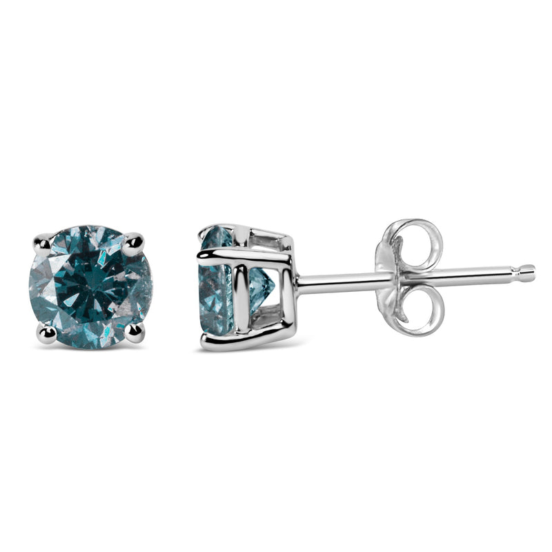 Bids.com 14K White Gold 1/2 Cttw Round Brilliant Cut Lab Grown Blue Diamond 4-Prong Classic Solitaire Stud Earrings (Blue Color, VVS2-VS1 Clarity) Earrings White Smoke White.Gold / 0.5