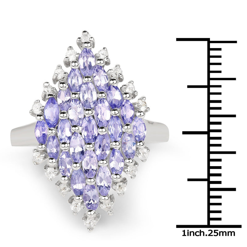 Bids.com 2.40 Carat Genuine Tanzanite and White Topaz .925 Sterling Silver Ring Rings White Smoke size 6.00,size 7.00,size 8.00,size 9.00