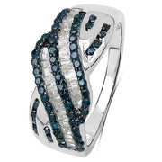 Bids.com 0.88 Carat Genuine Blue Diamond & White Diamond .925 Sterling Silver Ring Rings White Smoke size 7.00,size 8.00,size 6.00,size 9.00