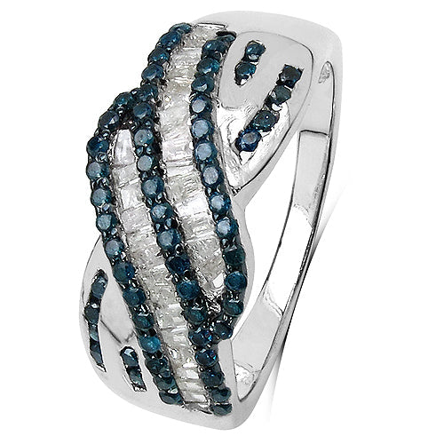 Bids.com 0.88 Carat Genuine Blue Diamond & White Diamond .925 Sterling Silver Ring Rings White Smoke size 7.00,size 8.00,size 6.00,size 9.00