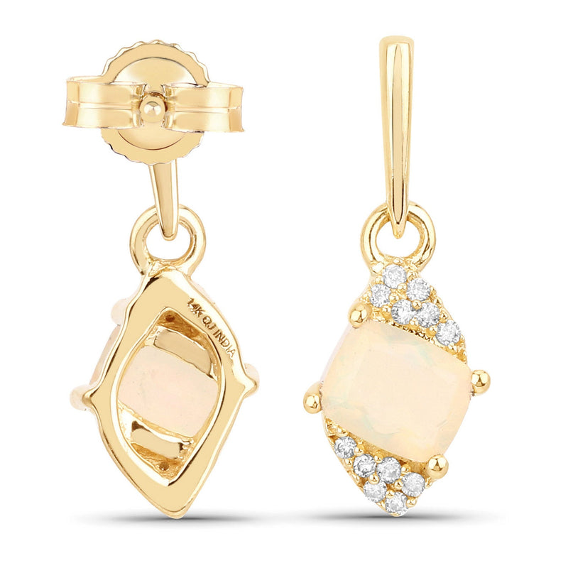 Bids.com 0.57 Carat Genuine Ethiopian Opal and White Diamond 14K Yellow Gold Earrings Earrings White Smoke