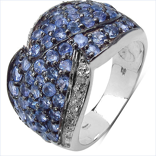 Bids.com 2.50 Carat Genuine Tanzanite & White Topaz .925 Sterling Silver Ring Rings White Smoke size 7.00,size 6.00,size 8.00,size 9.00