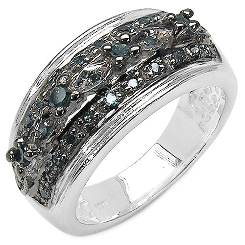 Bids.com 0.27 Carat Genuine Blue Diamond .925 Sterling Silver Ring Rings White Smoke size 7.00,size 6.00,size 8.00,size 9.00