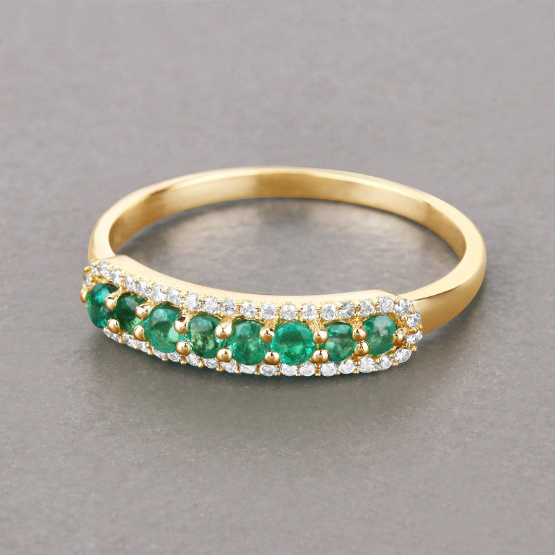 Bids.com 0.35 Carat Genuine Zambian Emerald and White Diamond 14K Yellow Gold Ring Rings Dark Gray size 5.00,size 6.00,size 7.00,size 8.00,size 9.00
