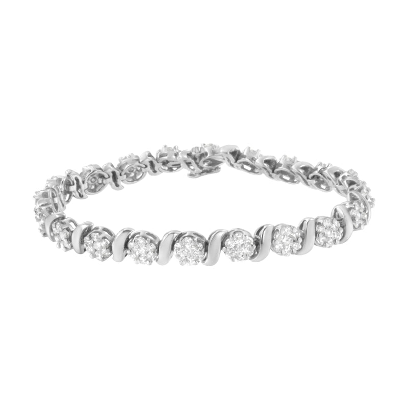 Bids.com 14K White Gold 5 1/4 cttw Diamond S-Link Floral Cluster Tennis Bracelet (I-J Clarity, SI2-I1 Color) - Size 7" Bracelets White Smoke White.Gold / 7