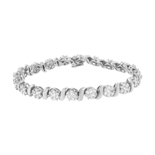 Bids.com 14K White Gold 5 1/4 cttw Diamond S-Link Floral Cluster Tennis Bracelet (I-J Clarity, SI2-I1 Color) - Size 7" Bracelets White Smoke White.Gold / 7