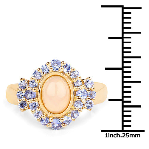 Bids.com 14K Yellow Gold Plated 1.74 Carat Genuine Ethiopian Opal and Tanzanite .925 Sterling Silver Ring Rings White Smoke size 6.00,size 9.00,size 7.00,size 8.00