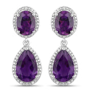 Bids.com 8.45 Carat Genuine Amethyst and White Diamond .925 Sterling Silver Earrings Earrings White Smoke