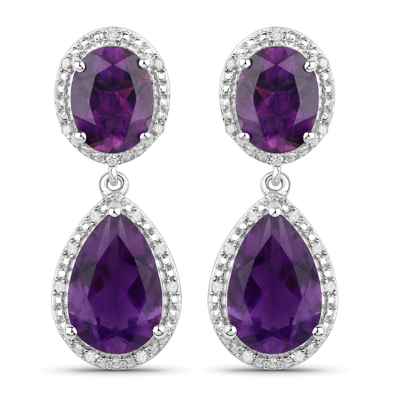 Bids.com 8.45 Carat Genuine Amethyst and White Diamond .925 Sterling Silver Earrings Earrings White Smoke