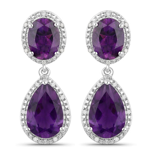Bids.com 8.45 Carat Genuine Amethyst and White Diamond .925 Sterling Silver Earrings Earrings White Smoke