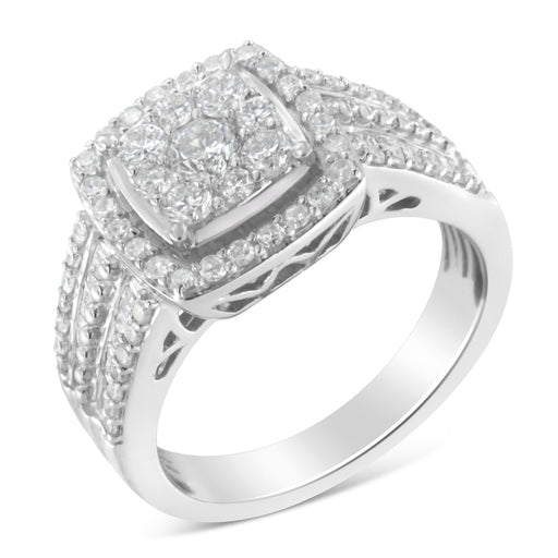 Bids.com 10K White Gold Diamond Cluster Ring (1 Cttw, H-I Color, I1-I2 Clarity) - Size 6-3/4 Rings White Smoke 7 / White.Gold,7.25 / White.Gold,6.75 / White.Gold