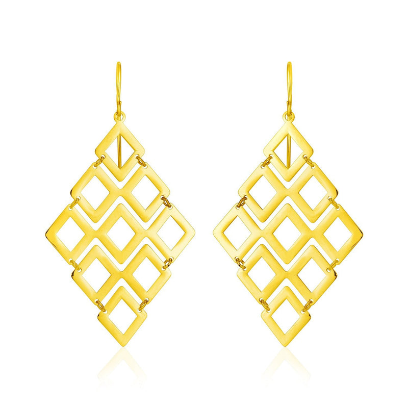 Bids.com 14k Yellow Gold Earrings with Polished Open Diamond Motifs Earrings White Smoke Yellow Gold