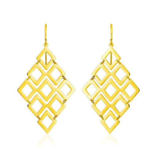 Bids.com 14k Yellow Gold Earrings with Polished Open Diamond Motifs Earrings White Smoke Yellow Gold