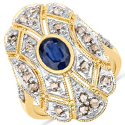 Bids.com 1.84 Carat Genuine Blue Sapphire and Diamond .925 Sterling Silver Ring Rings White Smoke size 7.00,size 6.00,size 8.00,size 9.00
