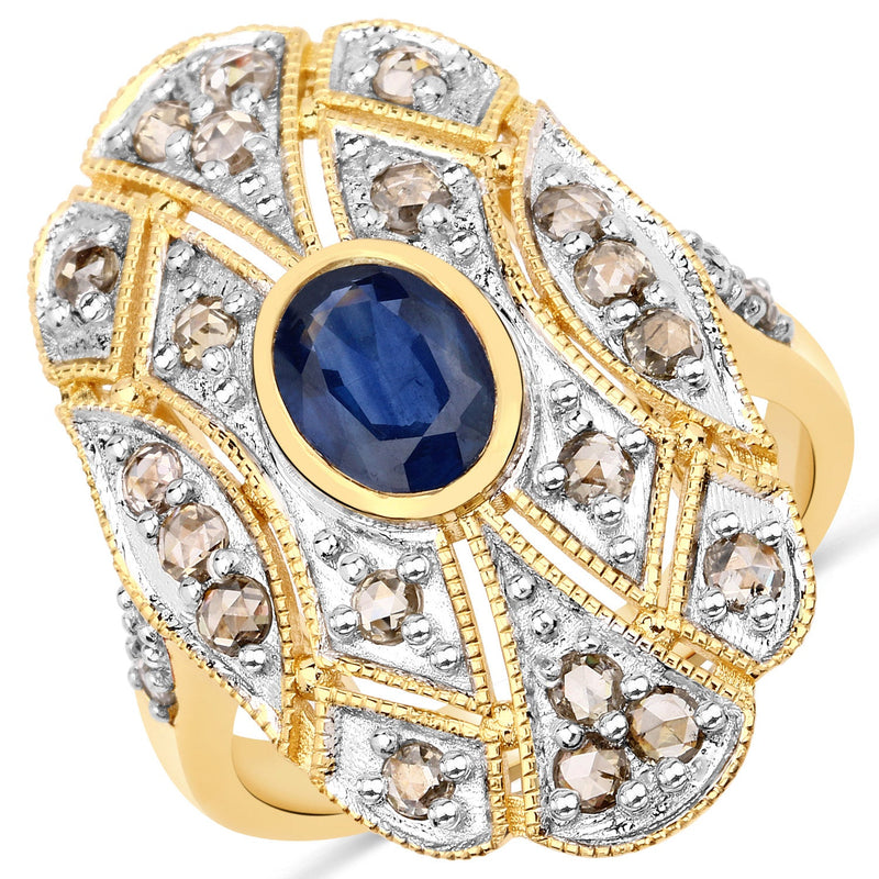 Bids.com 1.84 Carat Genuine Blue Sapphire and Diamond .925 Sterling Silver Ring Rings White Smoke size 7.00,size 6.00,size 8.00,size 9.00