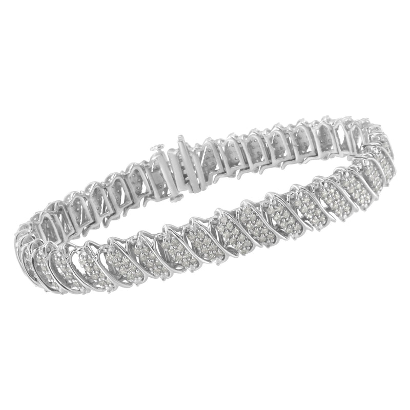 Bids.com .925 Sterling Silver 3.0 Cttw Diamond Multi Row Cluster Slanted Wave Link 7-Â¼â€ Tennis Bracelet (I-J Color, I2-I3 Clarity) Bracelets White Smoke White.Sterling Silver / 7.25