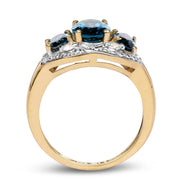 Bids.com 14K Yellow Gold Plated 2.77 Carat Genuine London Blue Topaz and White Topaz .925 Sterling Silver Ring Rings White Smoke size 6.00,size 7.00,size 8.00,size 9.00