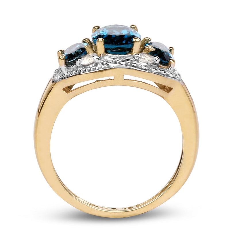 Bids.com 14K Yellow Gold Plated 2.77 Carat Genuine London Blue Topaz and White Topaz .925 Sterling Silver Ring Rings White Smoke size 6.00,size 7.00,size 8.00,size 9.00