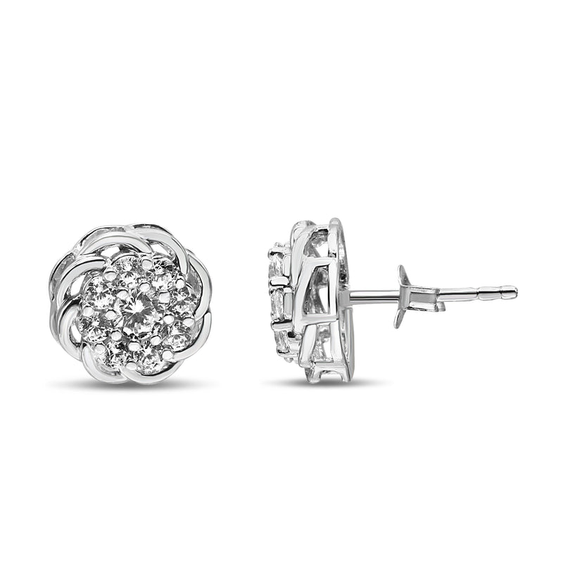 Bids.com .925 Sterling Silver 1/2 Cttw Round Diamond Cluster Openwork Floral Halo Stud Earrings (I1-I2 Clarity, I-J Color) Earrings White Smoke White.Sterling Silver / 0.5
