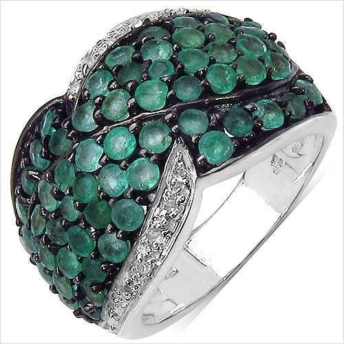 Bids.com 2.28 Carat Genuine Emerald & White Topaz .925 Sterling Silver Ring Rings White Smoke size 7.00,size 6.00,size 8.00,size 9.00