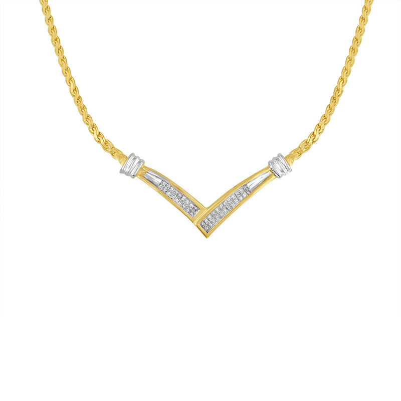 Bids.com 10K Yellow and White Gold 1/2 Cttw Princess Cut Diamond Channel-Set â€œVâ€ Shape 18" Franco Chain Necklace (H-I Color, SI2-I1 Clarity) Necklaces White Smoke YellowWhite.Gold / 18