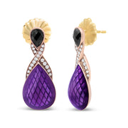 Bids.com 18K Rose Gold Flash Plated .925 Sterling Silver Purple Enamel 1/5 Cttw Round Pave-Set Diamond and 5.5 x 4mm Pear-Shaped Black Onyx Drop Earrings (F-G Color, VS1-VS2 Clarity) Earrings White Smoke White.Sterling Silver / 0.19