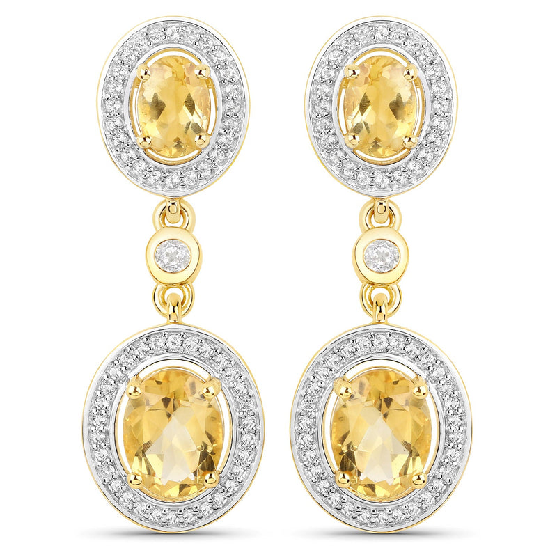 Bids.com 18K Yellow Gold Plated 5.70 Carat Genuine Citrine and White Topaz .925 Sterling Silver Earrings Earrings White Smoke