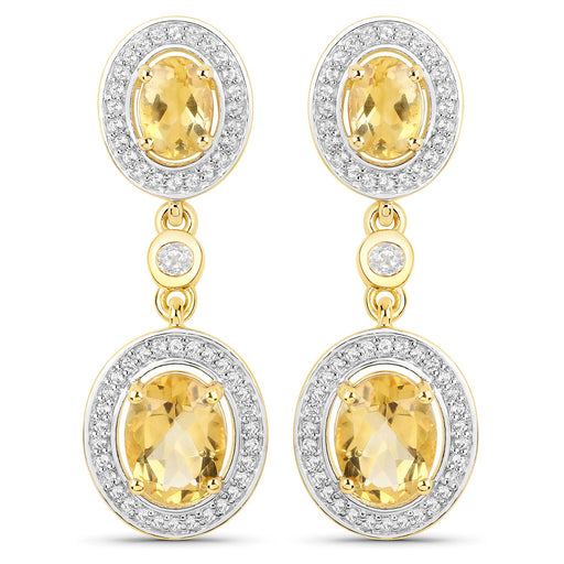 Bids.com 18K Yellow Gold Plated 5.70 Carat Genuine Citrine and White Topaz .925 Sterling Silver Earrings Earrings White Smoke