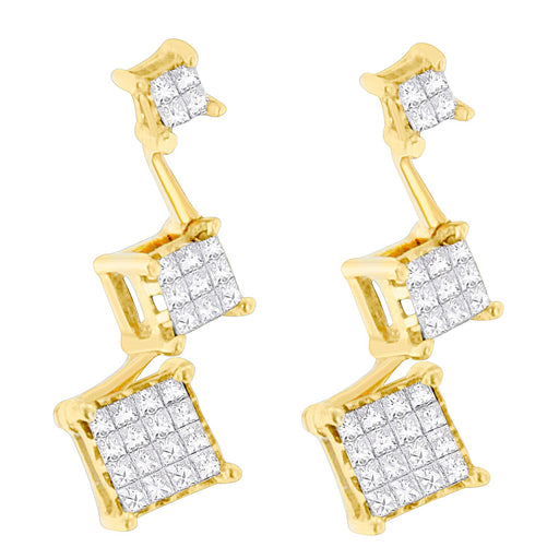 Bids.com 14K Yellow Gold 1 cttw Princess Cut Diamond Earrings (H-I, SI1-SI2) Earrings White Smoke Yellow.Gold / 1