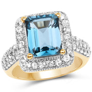 Bids.com 14K Yellow Gold Plated 5.03 Carat Genuine London Blue Topaz and White Topaz .925 Sterling Silver Ring Rings White Smoke size 6.00,size 7.00,size 8.00,size 9.00