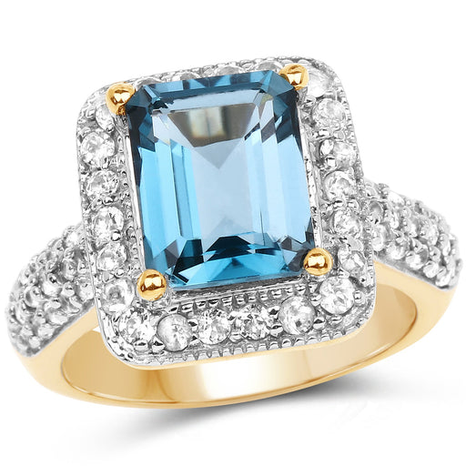 Bids.com 14K Yellow Gold Plated 5.03 Carat Genuine London Blue Topaz and White Topaz .925 Sterling Silver Ring Rings White Smoke size 6.00,size 7.00,size 8.00,size 9.00