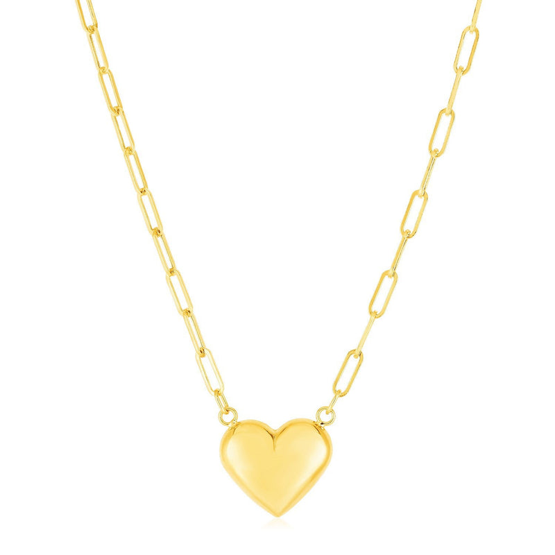 Bids.com 14k Yellow Gold Paperclip Chain Necklace with Puffed Heart Necklaces White Smoke 18 / Yellow Gold