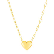 Bids.com 14k Yellow Gold Paperclip Chain Necklace with Puffed Heart Necklaces White Smoke 18 / Yellow Gold